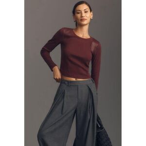 Anthropologie Maeve Burgundy Edgy Shoulder Detail Long Sleeve Tee - Size M